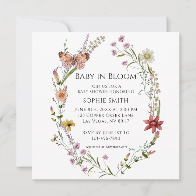 Wildflower Botanical A Baby Shower In Bloom Invitation (Front)