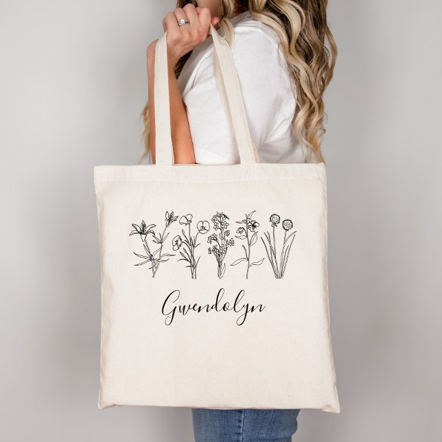 Wildflower Botanical Boho Floral Garden With Name Tote Bag (Creator Uploaded)
