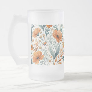 Wildflower Botanical Boho Floral Watercolor Frosted Glass Beer Mug