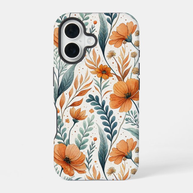 Wildflower Botanical Boho Floral Watercolor iPhone 16 Case (Back)