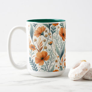 Wildflower Botanical Boho Floral Watercolor Two-Tone Coffee Mug