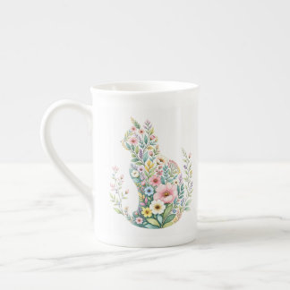 Wildflower Botanical Cat Silhouette Bone China Mug