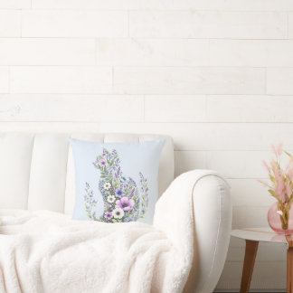 Wildflower Botanical Cat Silhouette Cushion