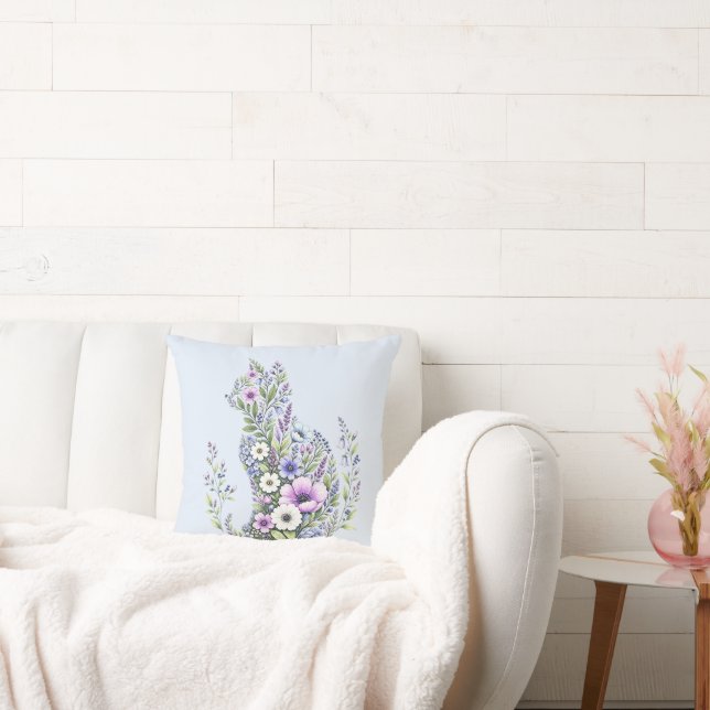 Wildflower Botanical Cat Silhouette Cushion (Couch)