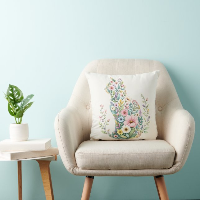 Wildflower Botanical Cat Silhouette Cushion (Chair)