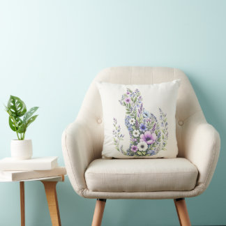 Wildflower Botanical Cat Silhouette Cushion