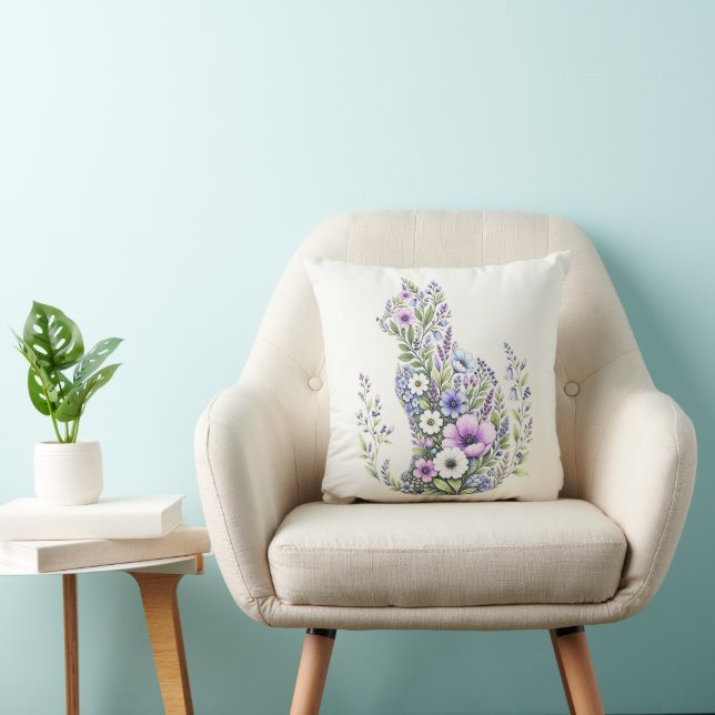 Wildflower Botanical Cat Silhouette Cushion (Chair)