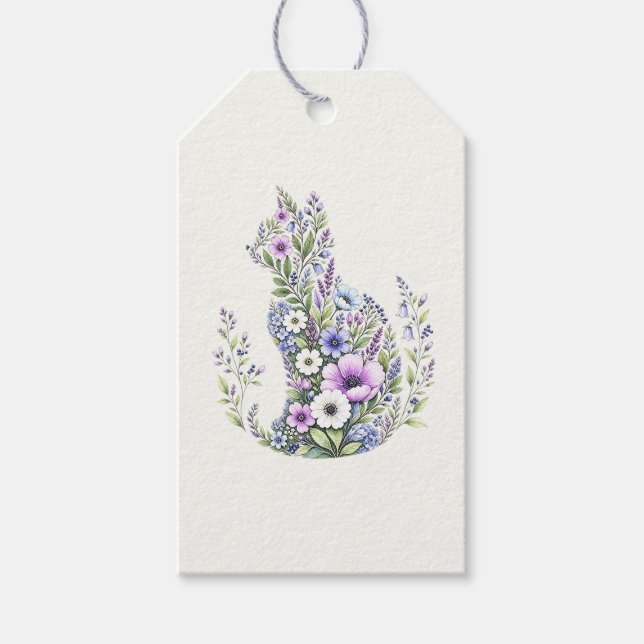 Wildflower Botanical Cat Silhouette Gift Tags (Front)