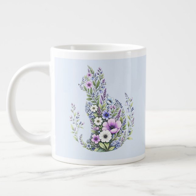 Wildflower Botanical Cat Silhouette Large Coffee Mug (Left)