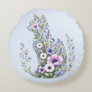 Wildflower Botanical Cat Silhouette Round Cushion
