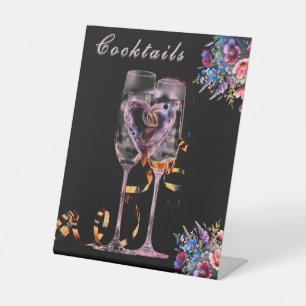 Wildflower Botanical Cocktails Wedding Tabletop Pedestal Sign