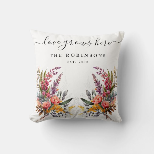 Wildflower Botanical Floral Love Grows Here  Cushion (Front)
