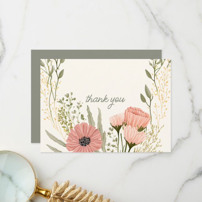 Wildflower Botanical Garden Wedding Thank You Card (Front/Back In Situ)