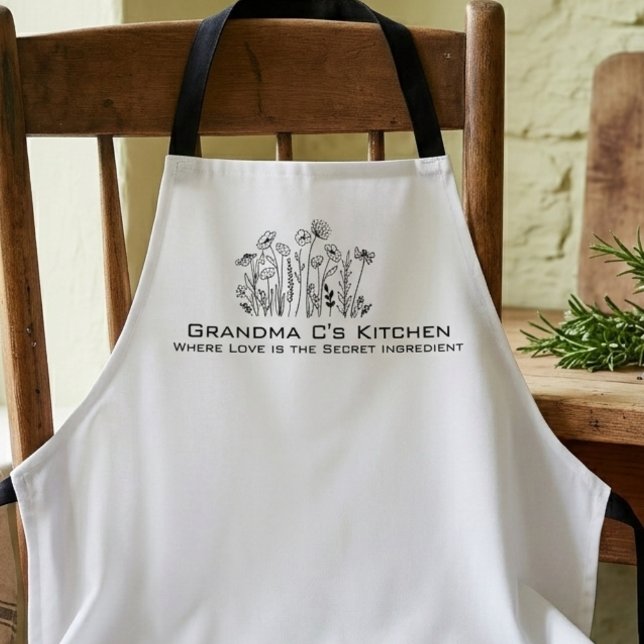Wildflower Botanical Grandma Kitchen Apron (Wildflower sketch Grandma kitchen apron)
