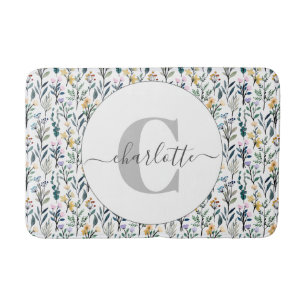 Wildflower Botanical Monogram Personalised Name Bath Mat