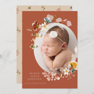 Wildflower Botanical Oval Photo Birth Announcement
