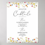 Wildflower Botanical Signature Drinks Wedding Sign<br><div class="desc">Beautiful wildflowers and butterflies accent the top and bottom of this wedding signature drinks sign. "Cocktails" is boldly printed in an elegant script. "Hers" and "His" signature cocktails are listed in script and serif fonts. The poster can be displayed on the reception's bar to show wedding guests the couple's signature...</div>