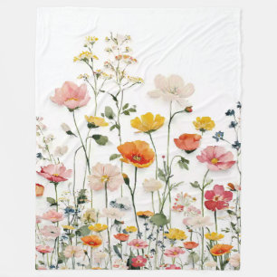Wildflower Botanical Watercolor Fleece Blanket
