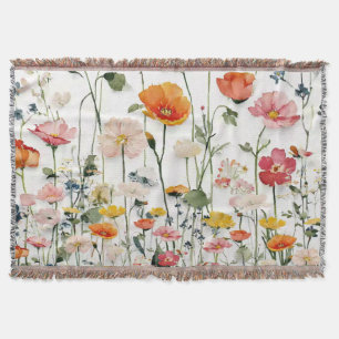 Wildflower Botanical Watercolor Throw Blanket