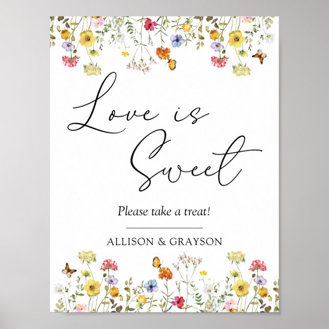 Wildflower Botanical Wedding Love is Sweet Favour Poster (Front)