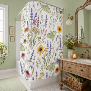 Wildflower Botanical Yellow & Purple Floral Shower Curtain
