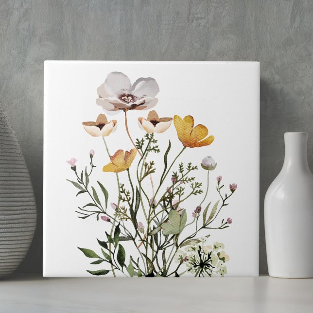 Wildflower Bouquet Boho Aesthetic Tile (Close up)