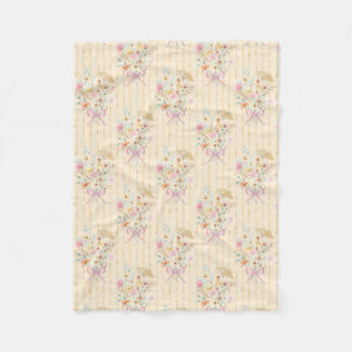 Wildflower Bouquet Floral Ribbon Striped Baby Girl Fleece Blanket