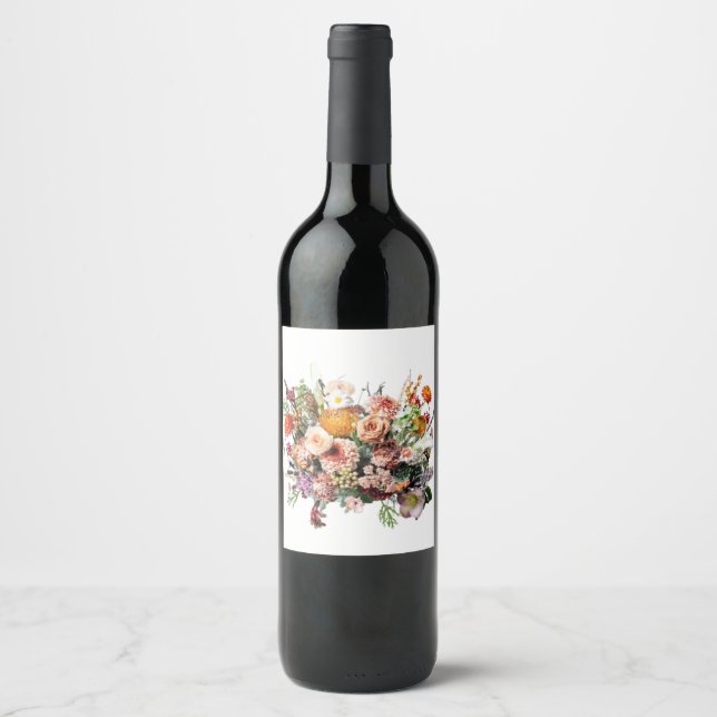 Wildflower Bouquet Floral  Wine Label (Front)