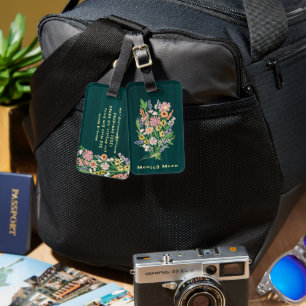 Wildflower Bouquet Handpainted Gouache Custom Name Luggage Tag