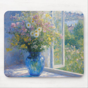 Wildflower Bouquet in Blue Vase Mouse Mat