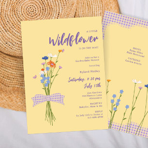 Wildflower Bouquet   Lavender Gingham Baby Shower Invitation