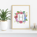 Wildflower Bouquet Monogram Poster<br><div class="desc">Add a custom touch to your living space or gallery wall with our custom monogrammed print. Design features your single initial monogram in hunter green,  nestled in a blooming spring bouquet of multicolor wildflowers in vibrant watercolor.</div>