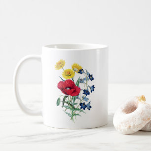 Wildflower Bouquet, Poppies Botanical Illustration Coffee Mug