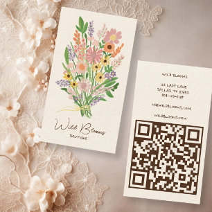 Wildflower Bouquet Rustic Handmade Floral QR Code Business Card