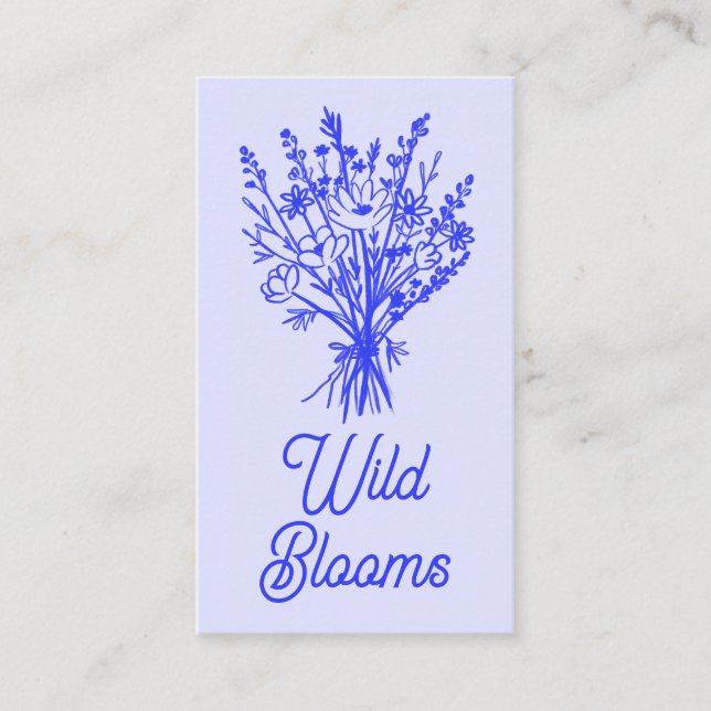 Wildflower Bouquet Rustic Minimal Chic Floral Blue Business Card (Front)