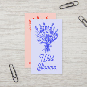 Wildflower Bouquet Rustic Minimal Floral Blue Red Business Card