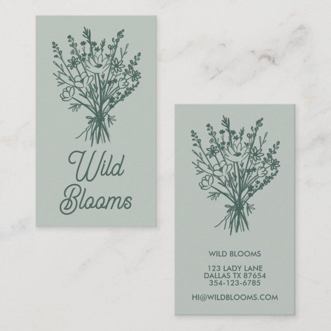 Wildflower Bouquet Rustic Minimal Floral Sage Chic Business Card (Front/Back)