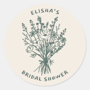 Wildflower Bouquet Rustic Whimsical Bridal Shower  Classic Round Sticker