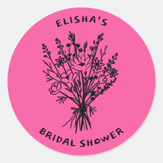 Wildflower Bouquet Rustic Whimsical Bridal Shower  Classic Round Sticker (Front)