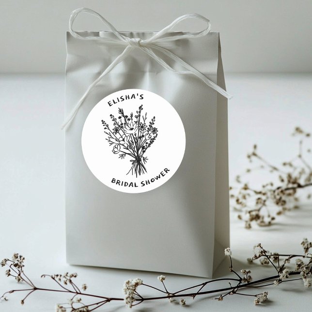 Wildflower Bouquet Rustic Whimsical Bridal Shower  Classic Round Sticker (Wildflower Bouquet Rustic Whimsical Bridal Shower Classic Round Sticker
)