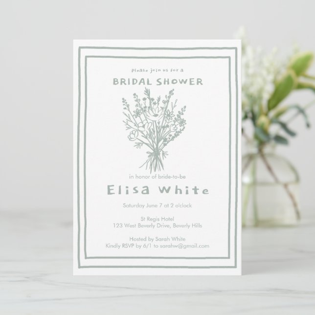 Wildflower Bouquet Rustic Whimsical Bridal Shower Invitation (Standing Front)