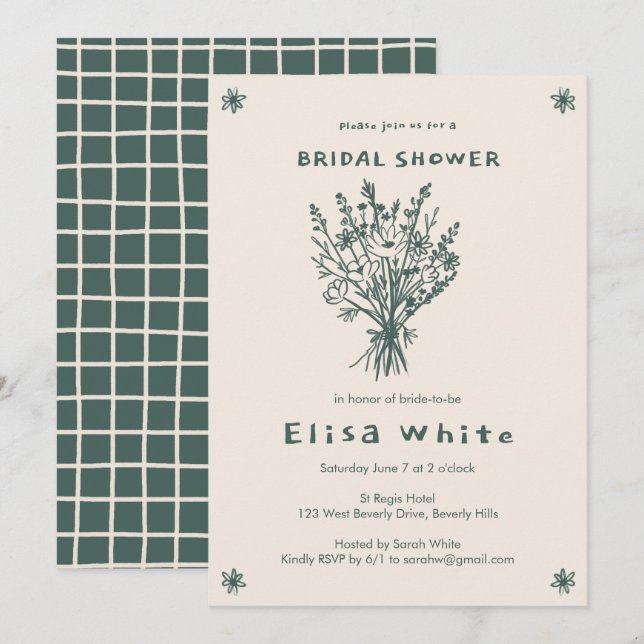 Wildflower Bouquet Rustic Whimsical Bridal Shower Invitation (Front/Back)