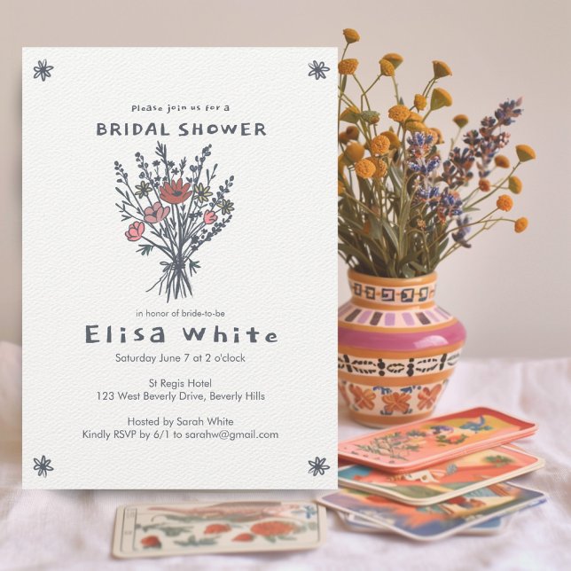 Wildflower Bouquet Rustic Whimsical Bridal Shower  Invitation (Wildflower Bouquet Rustic Whimsical Bridal Shower Invitation Sketch Doodle Floral Charming Cute
)