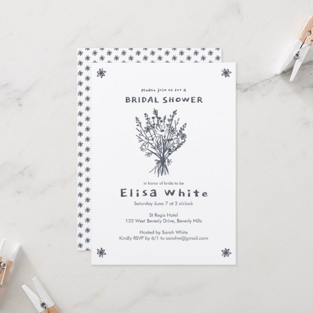 Wildflower Bouquet Rustic Whimsical Bridal Shower  Invitation (Front/Back In Situ)