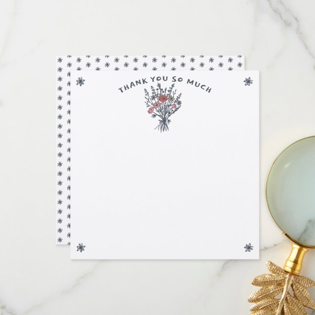 Wildflower Bouquet Rustic Whimsical Kraft Bridal  Thank You Card (Front/Back In Situ)