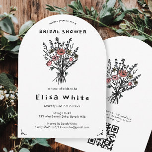 Wildflower Bouquet Rustic Whimsical QR Bridal Arch Invitation
