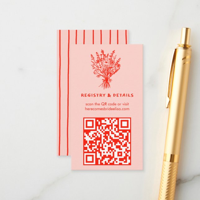 Wildflower Bouquet Rustic Whimsical QR Code Bridal Enclosure Card (Front/Back In Situ)