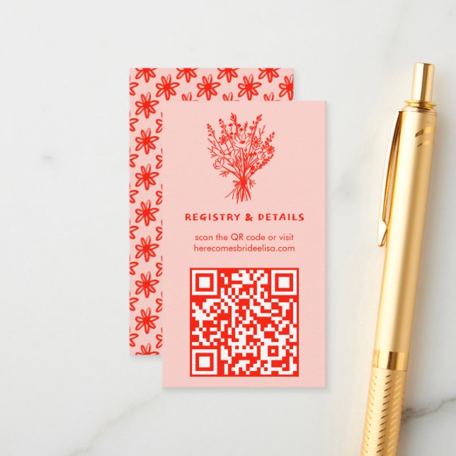 Wildflower Bouquet Rustic Whimsical QR Code Bridal Enclosure Card (Front/Back In Situ)