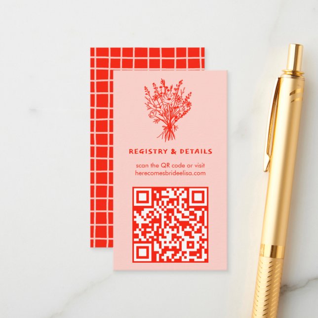 Wildflower Bouquet Rustic Whimsical QR Code Bridal Enclosure Card (Front/Back In Situ)