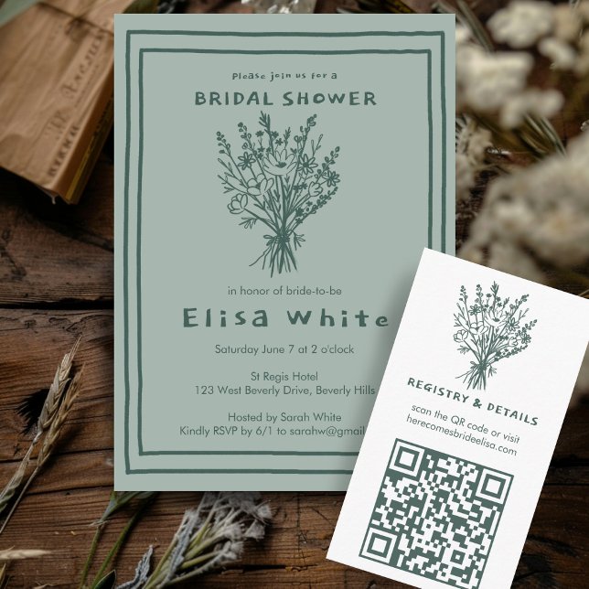 Wildflower Bouquet Rustic Whimsical QR Code Bridal Enclosure Card (Wildflower Bouquet Rustic Whimsical QR Code Bridal Enclosure Card
)